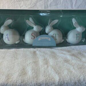 Easter Bunny Figurines Set of 6, White Resin Rabbits Figurine Spelling Easter